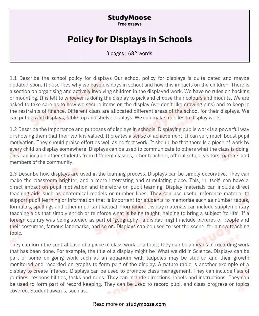 Policy for Displays in Schools essay