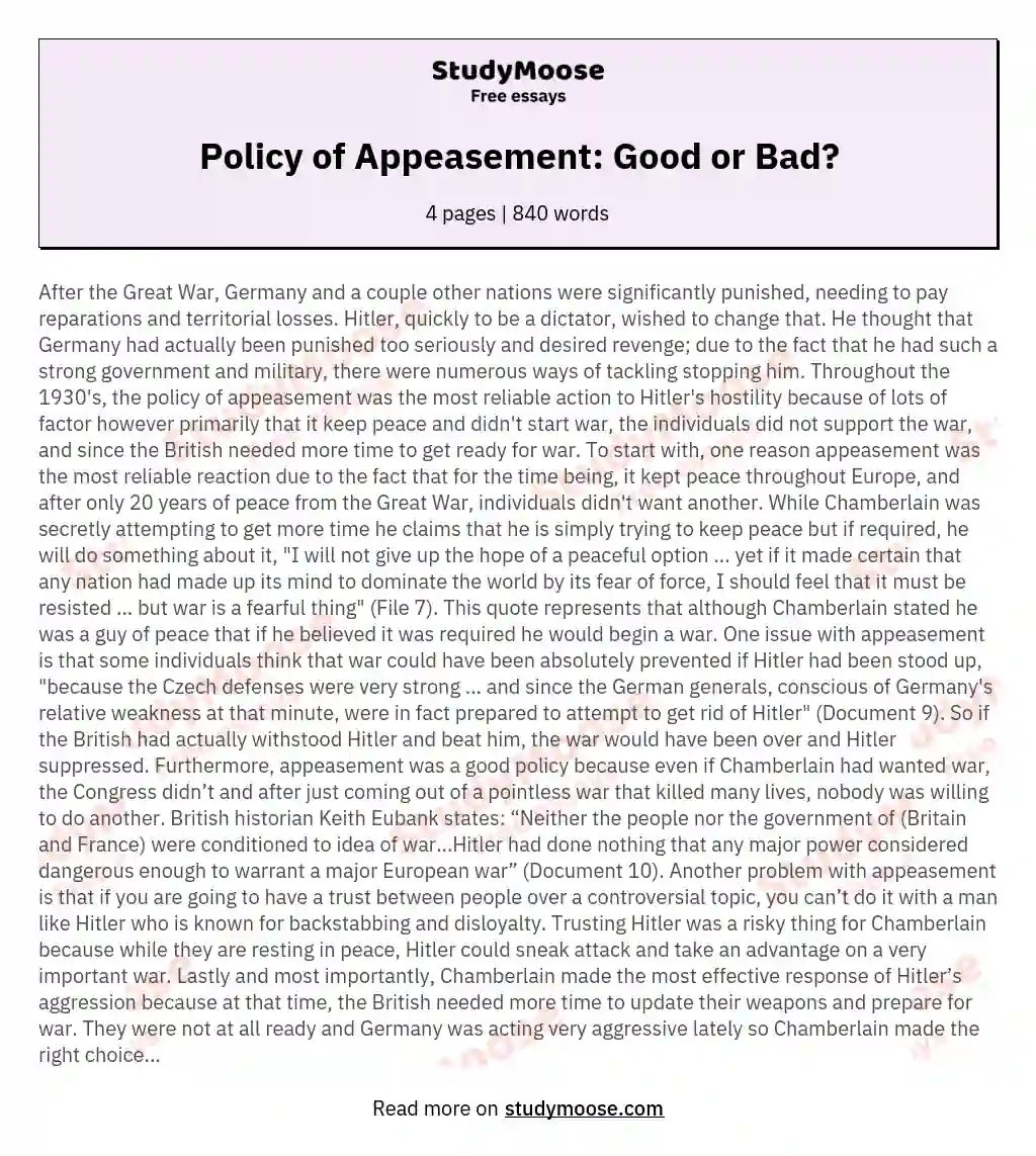 Policy of Appeasement: Good or Bad?