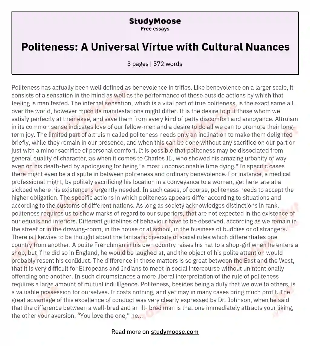 Politeness: A Universal Virtue with Cultural Nuances essay