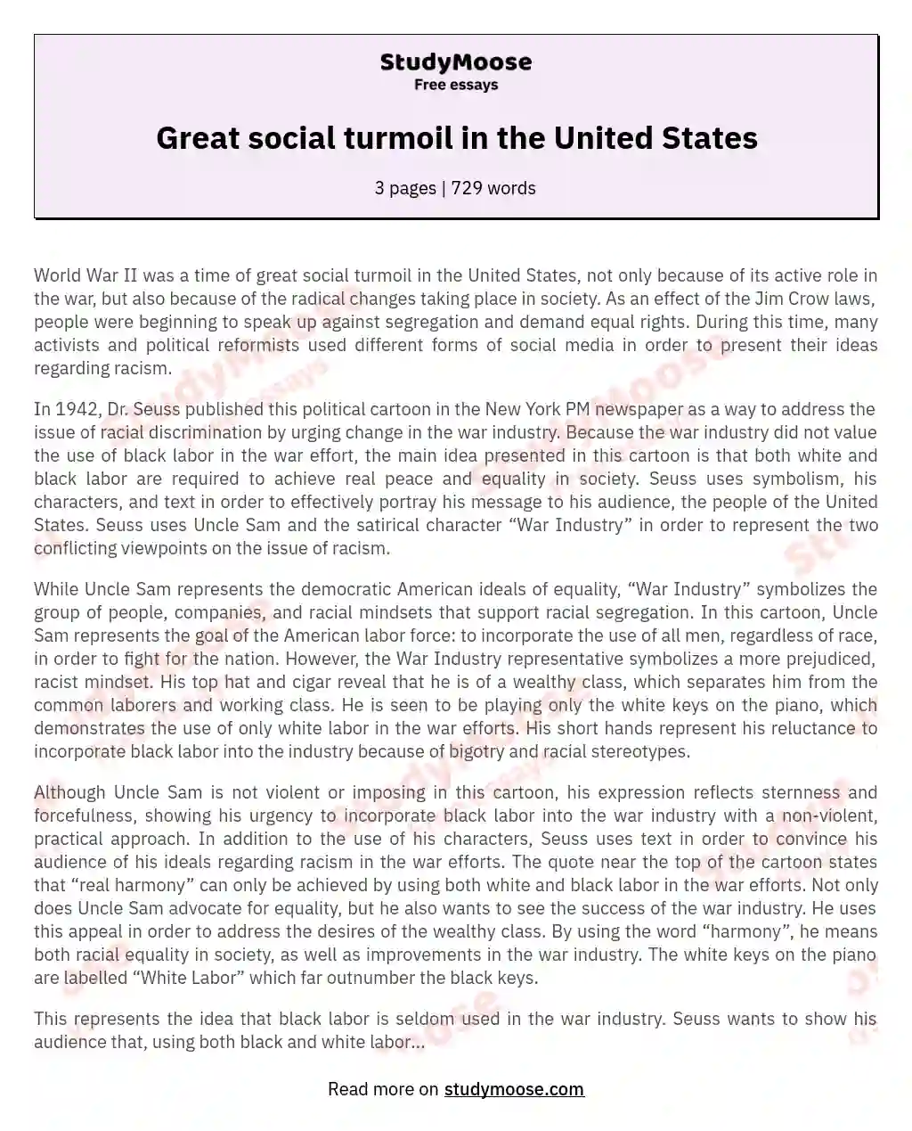 Great social turmoil in the United States essay