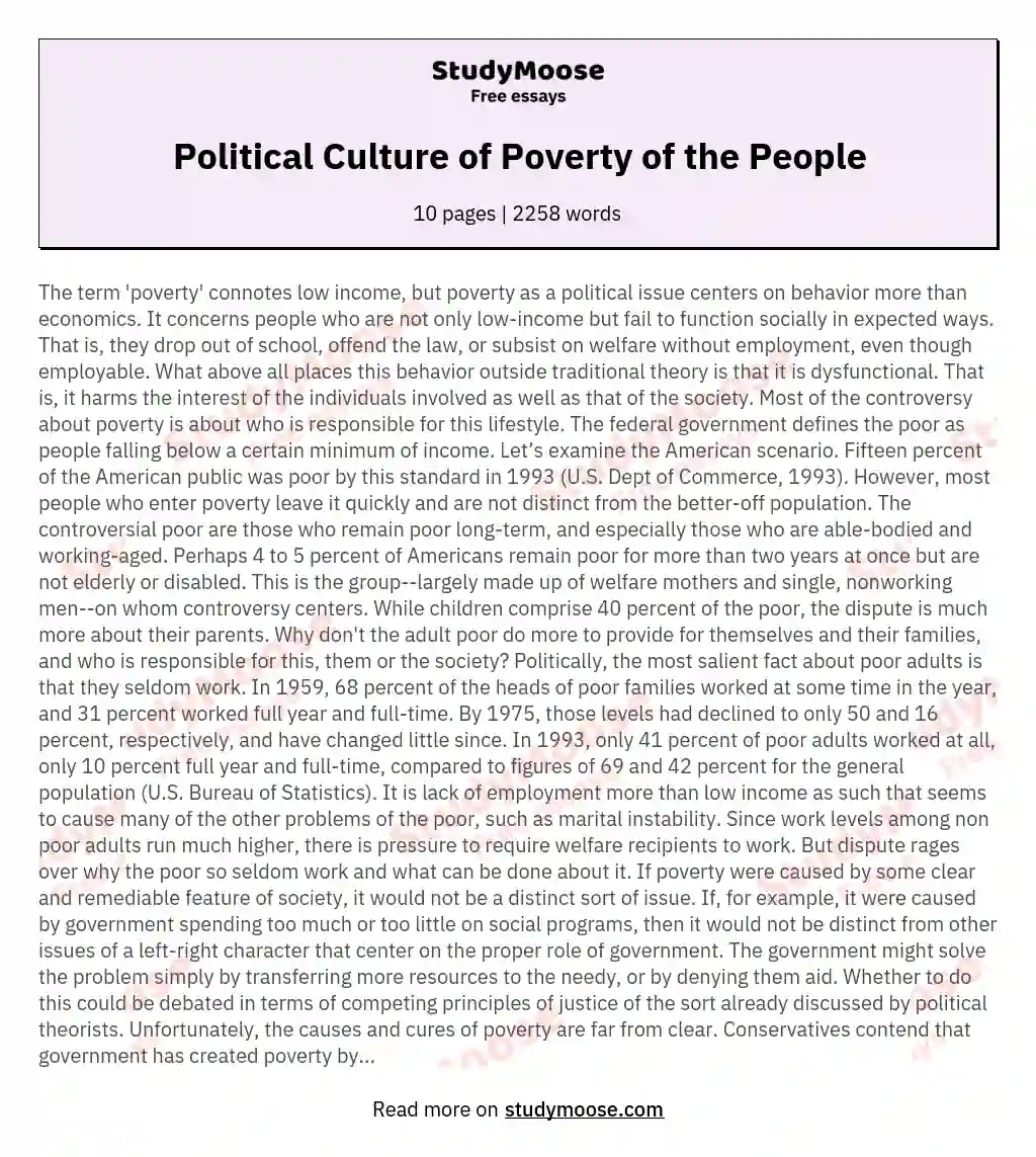 Political Culture of Poverty of the People essay