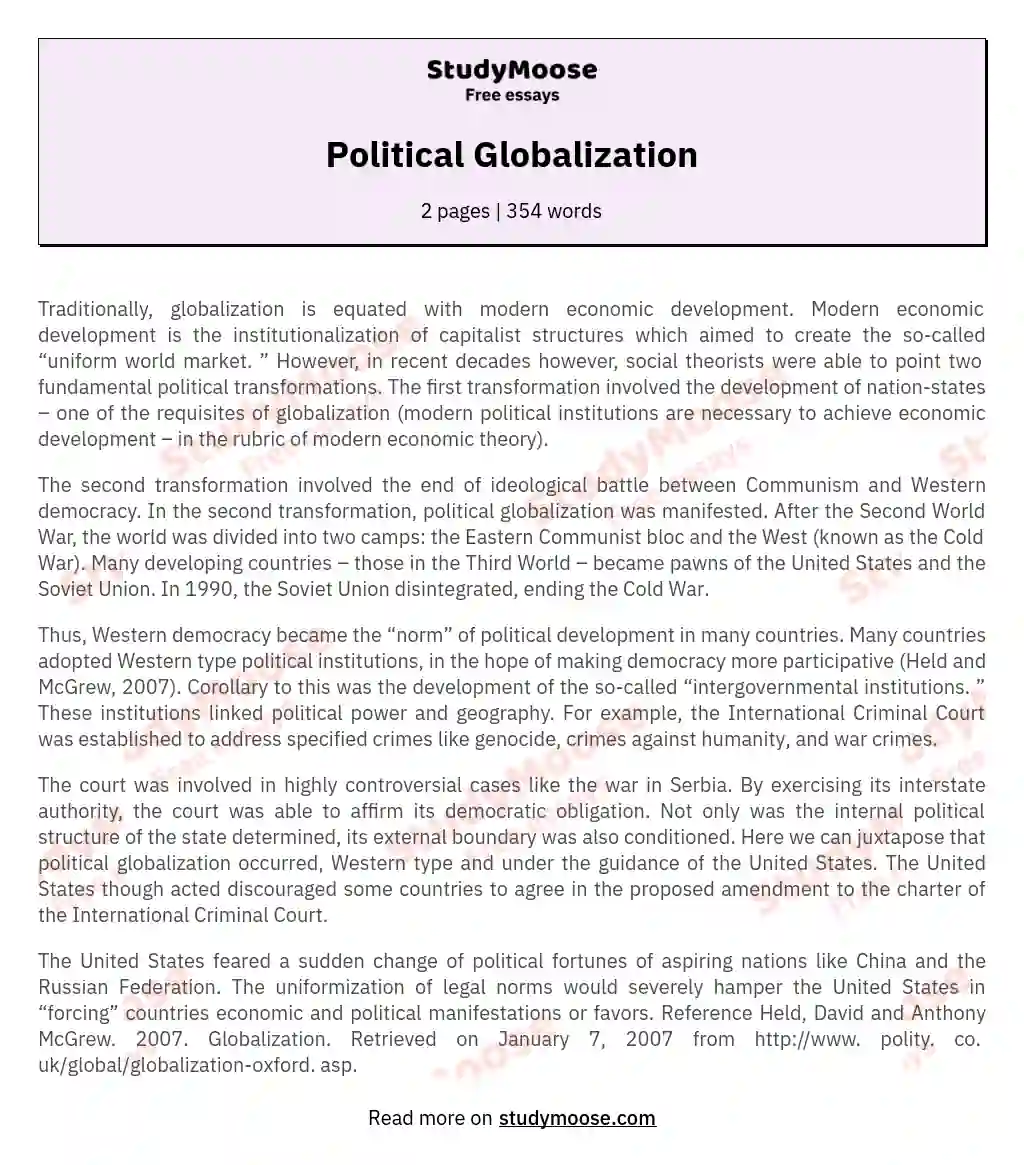 globalization essay examples