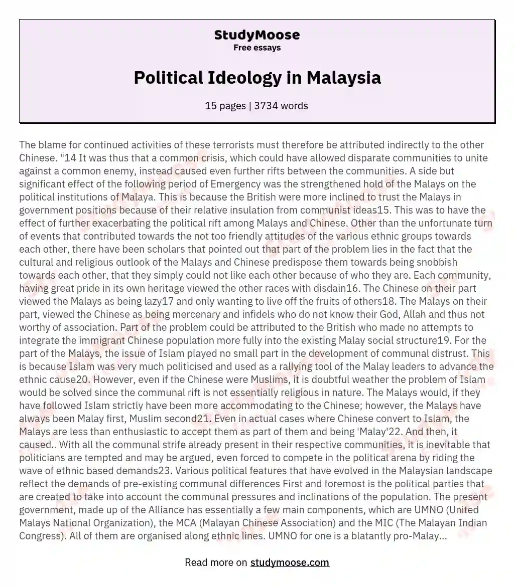 Political Ideology in Malaysia essay
