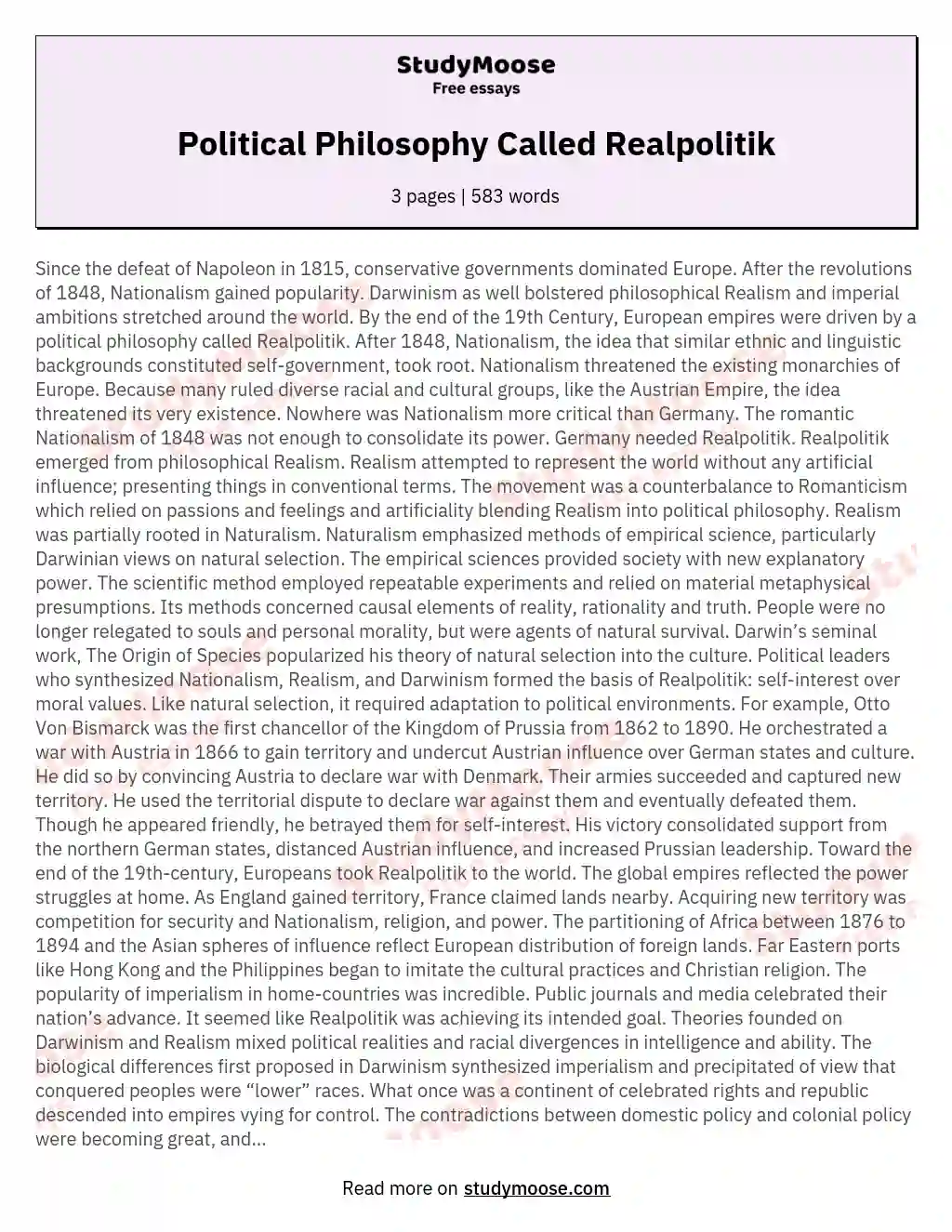Political Philosophy Called Realpolitik essay