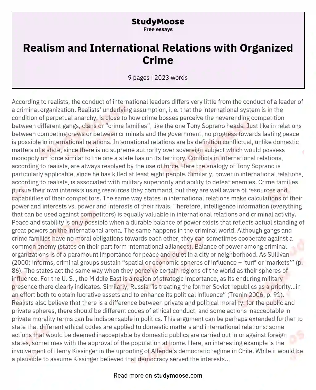 Realism and International Relations with Organized Crime essay
