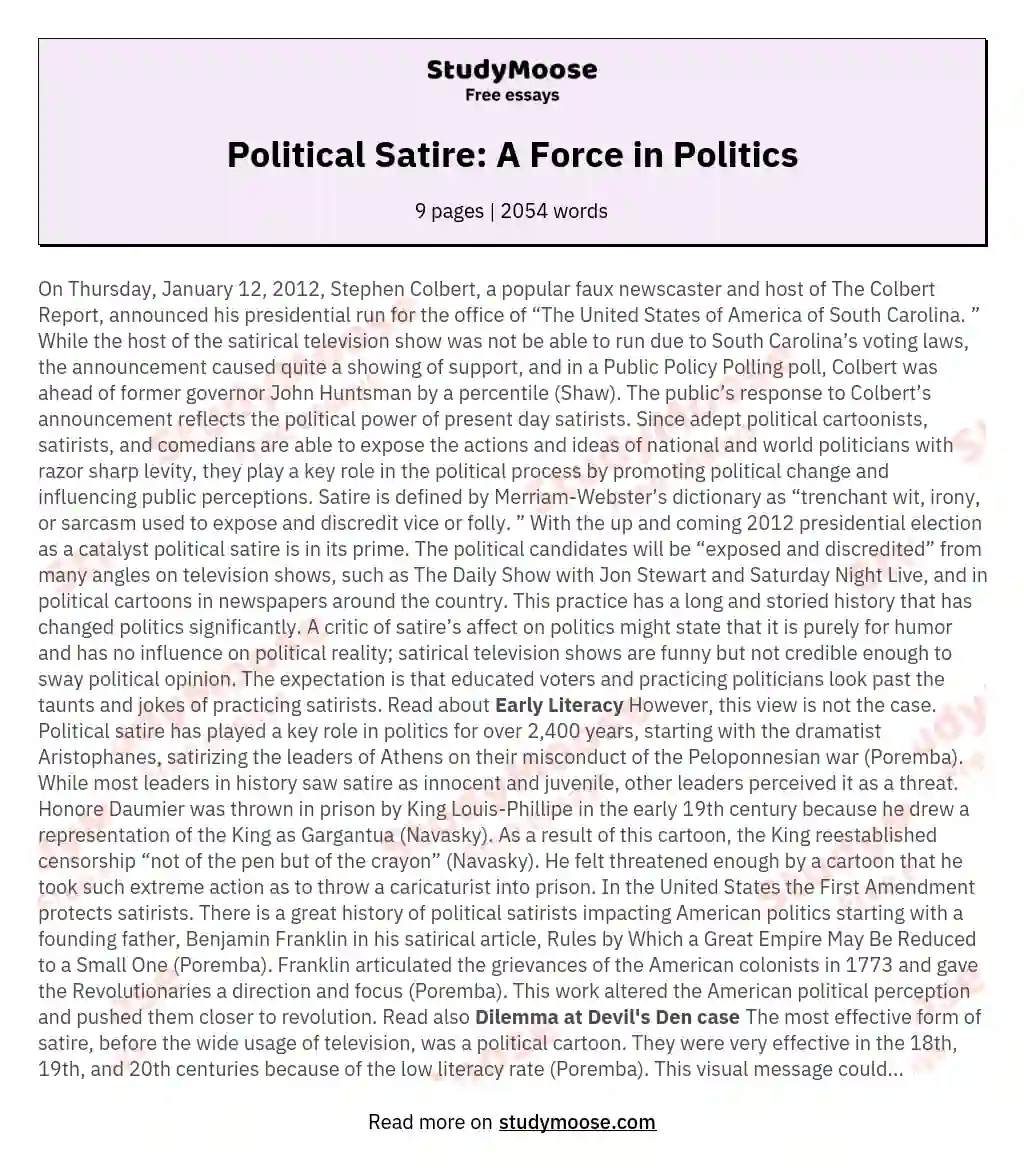 Political Satire: A Force in Politics essay