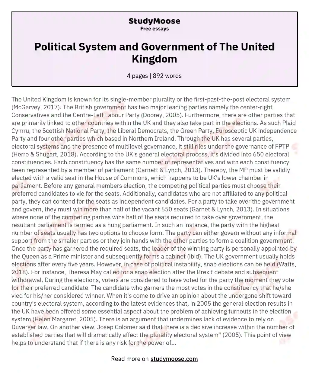 Political System and Government of The United Kingdom