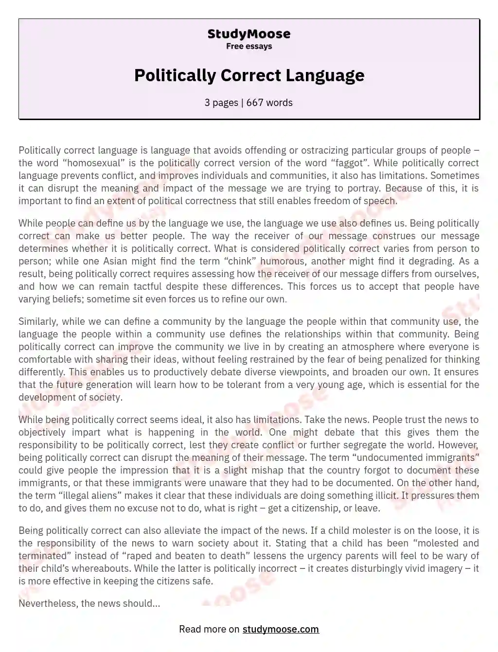 Politically Correct Language essay
