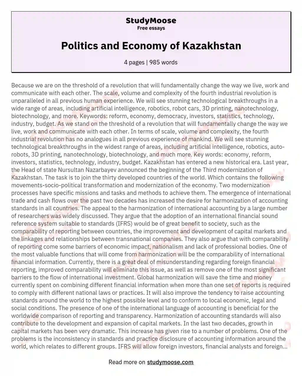 essay my country kazakhstan