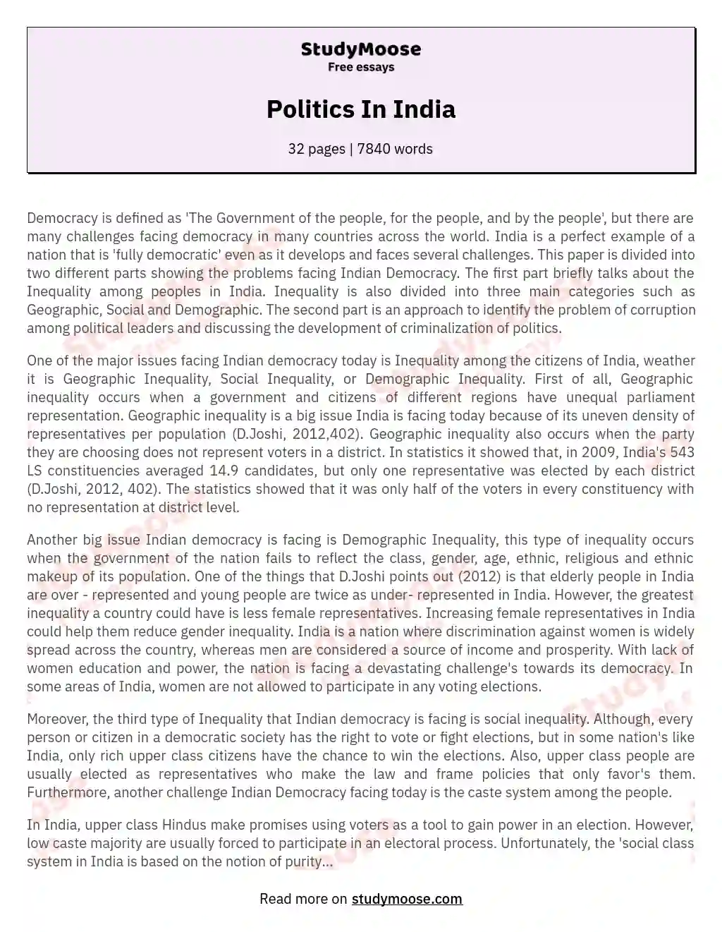 Politics In India essay