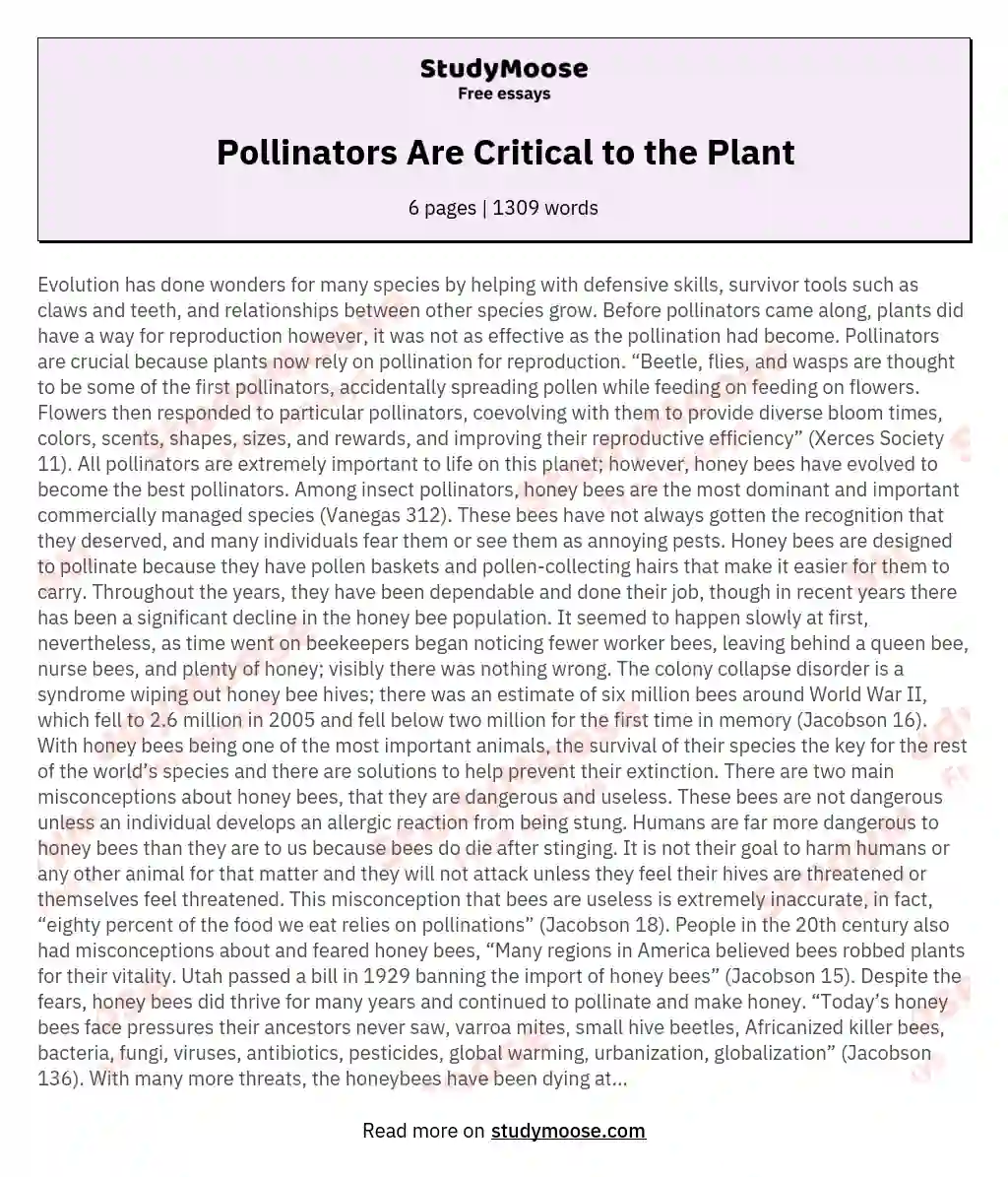 Pollinators Are Critical to the Plant essay