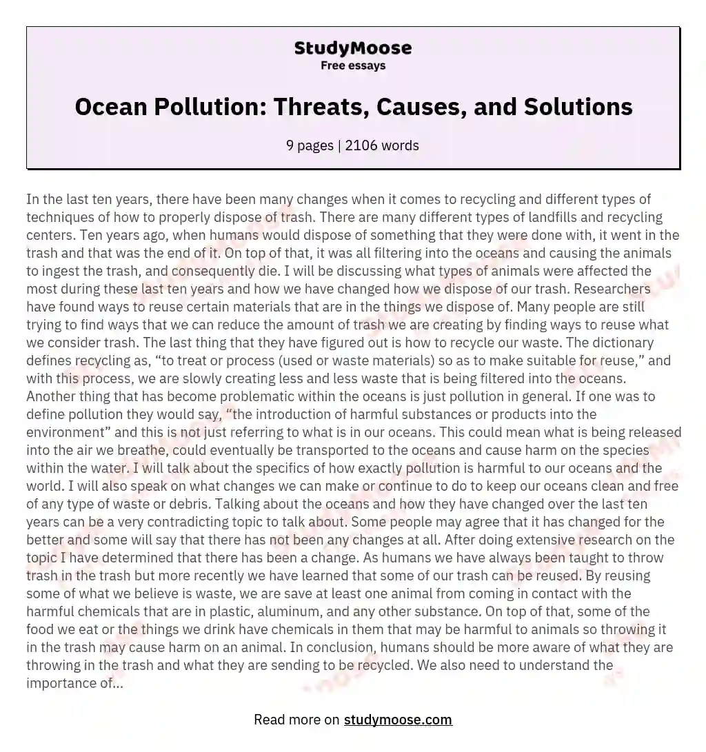 ocean pollution short essay
