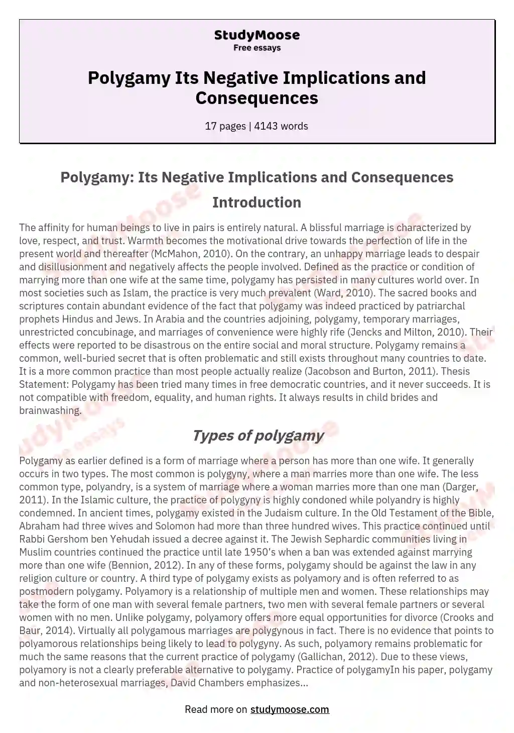 Polygamy Its Negative Implications and Consequences essay