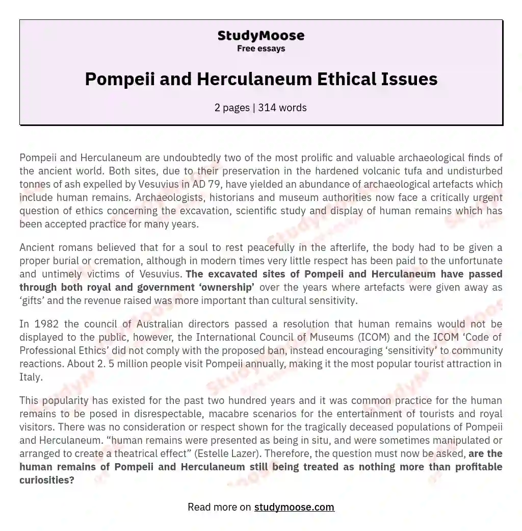 Pompeii and Herculaneum Ethical Issues