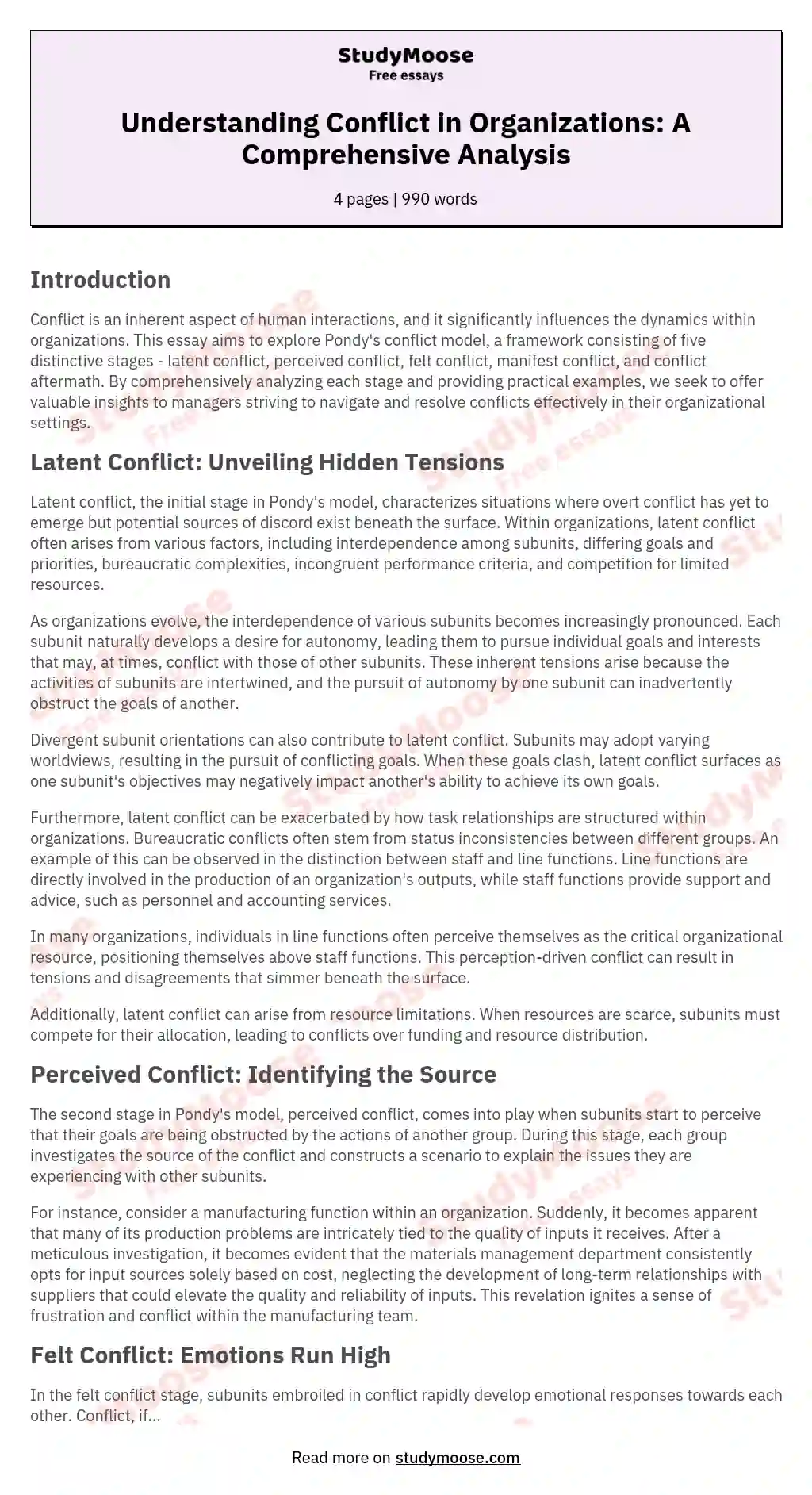 Understanding Conflict in Organizations: A Comprehensive Analysis essay