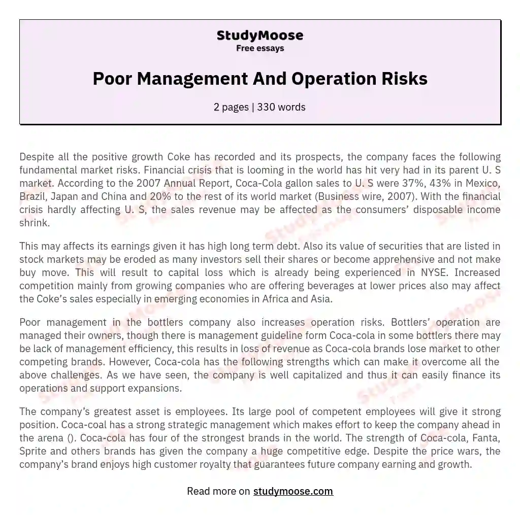 Poor Management And Operation Risks essay