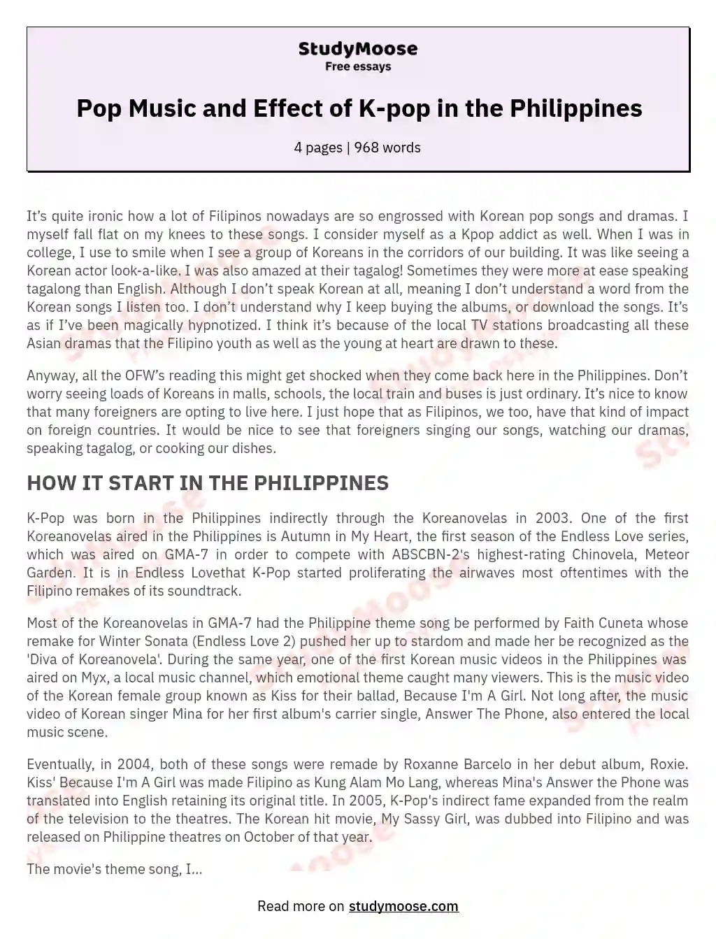 Pop Music and Effect of K-pop in the Philippines essay