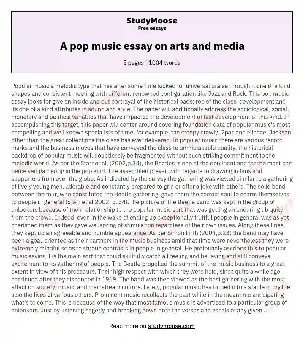 A pop music essay on arts and media essay
