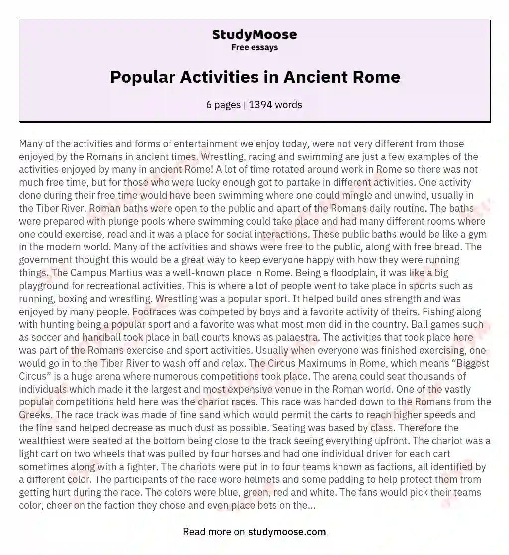 Popular Activities in Ancient Rome essay