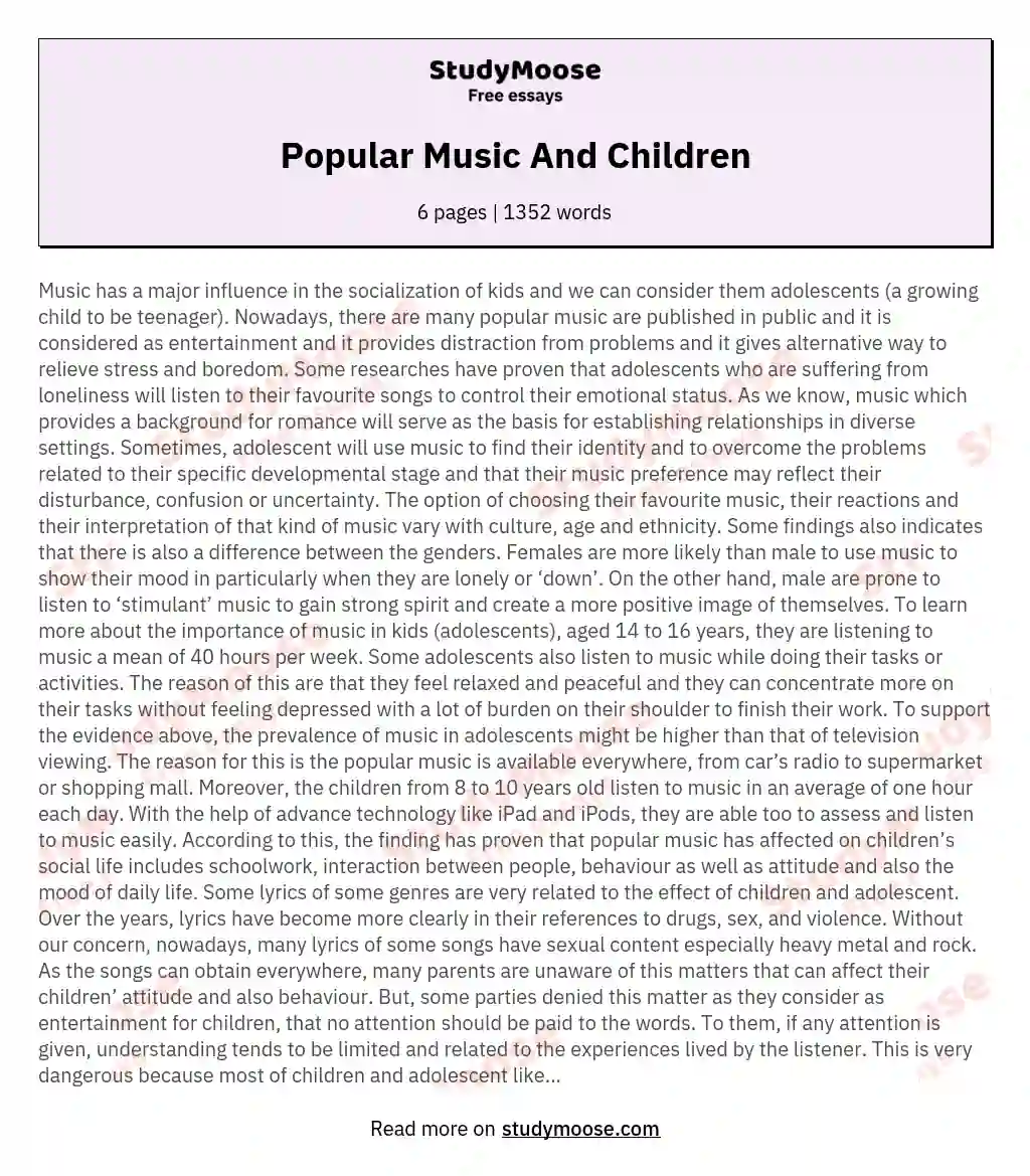 Popular Music And Children essay