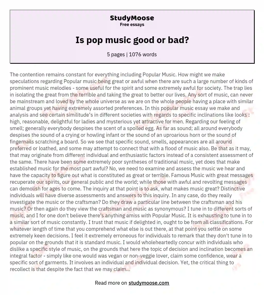 Is pop music good or bad? essay