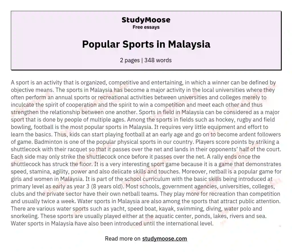Popular Sports in Malaysia essay
