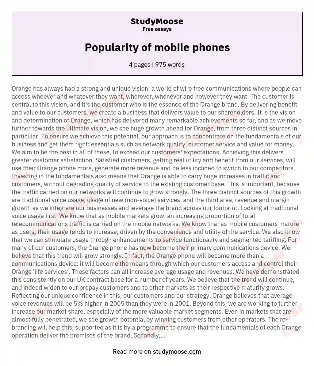 Popularity of mobile phones essay