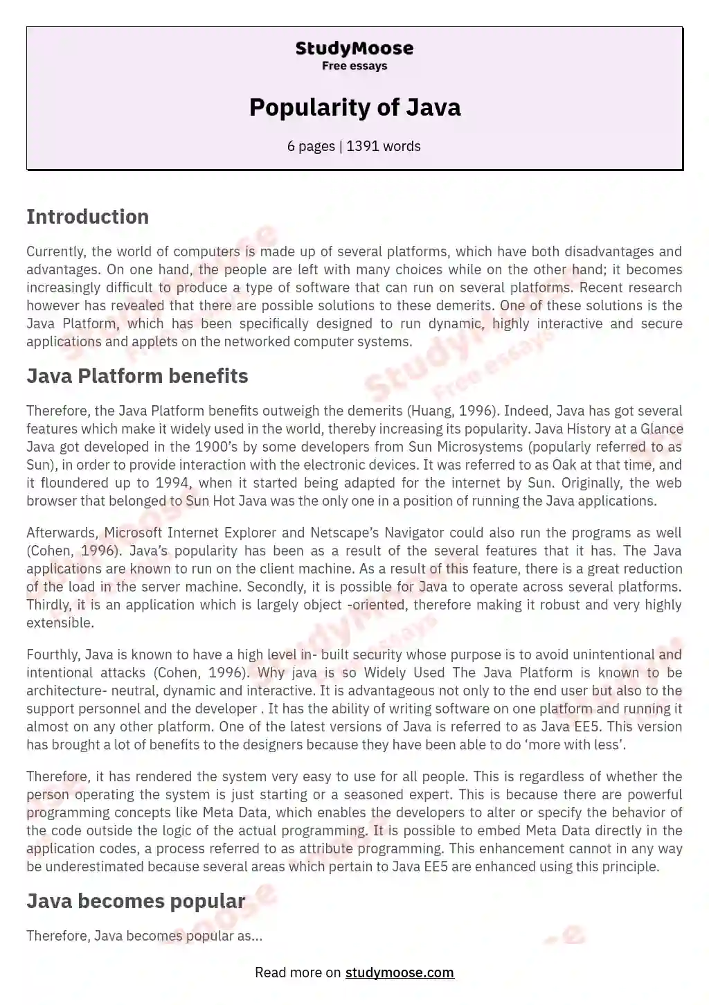 Popularity of Java