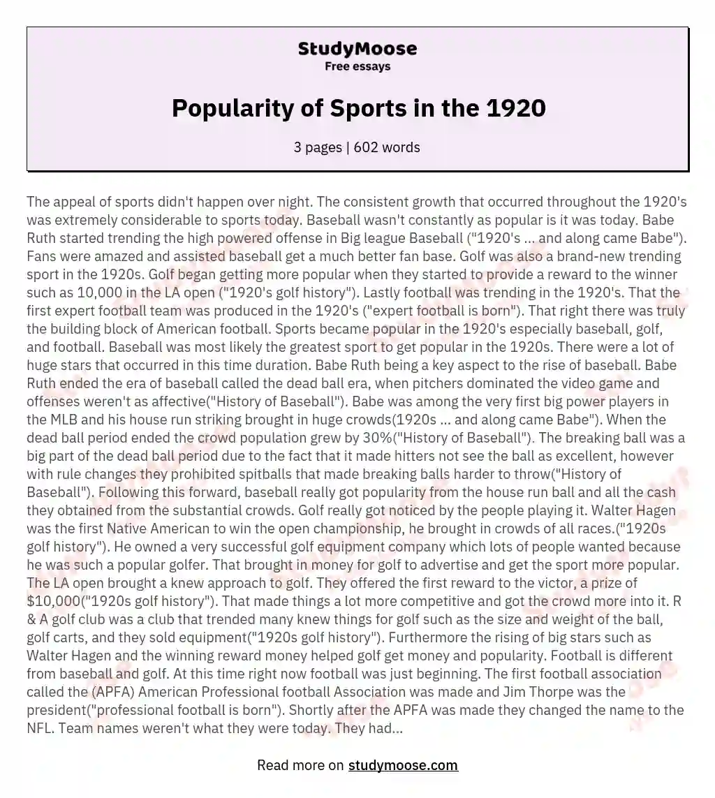 Popularity of Sports in the 1920