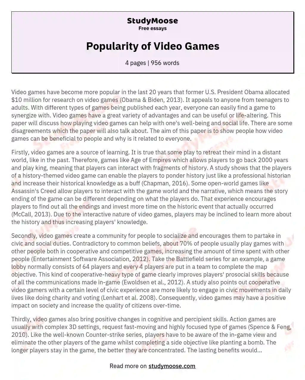 Popularity of Video Games
