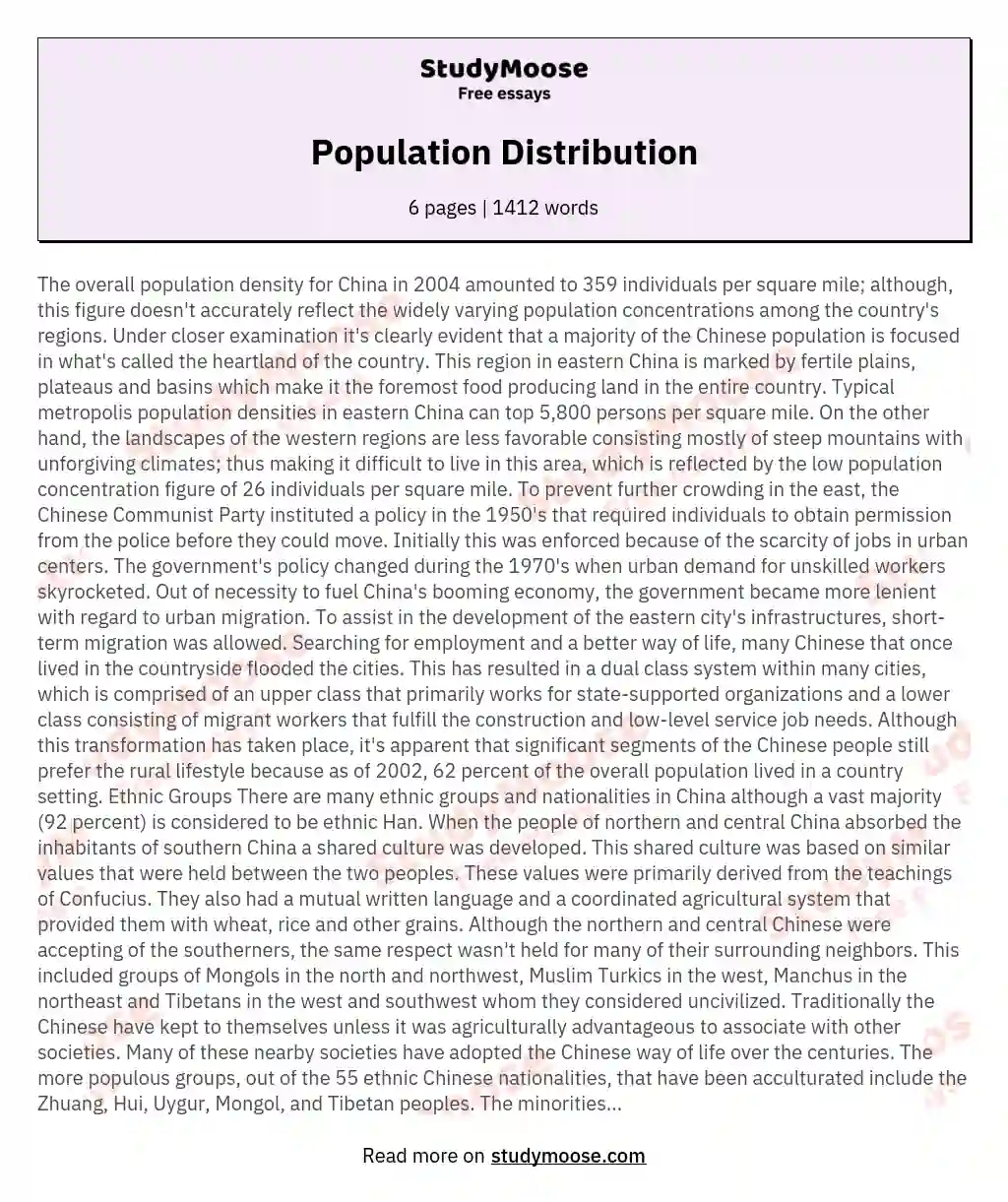 Population Distribution essay