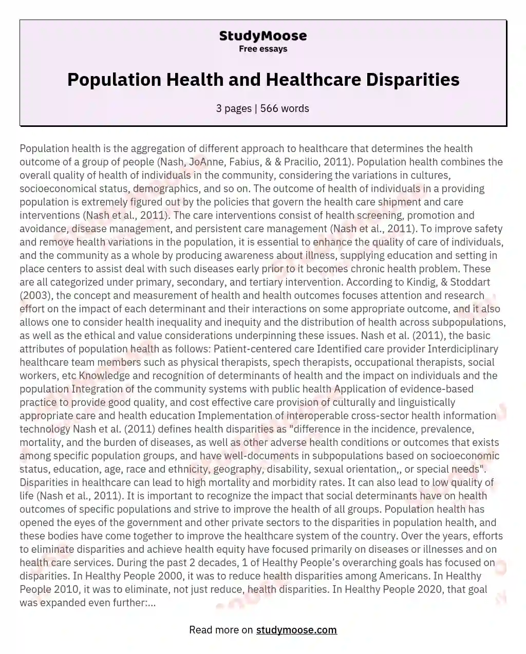 Population Health and Healthcare Disparities essay