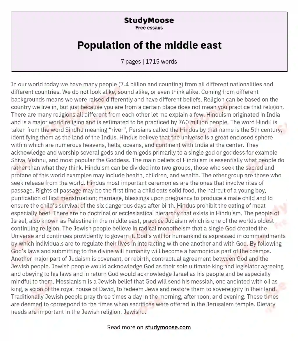 Population of the middle east essay