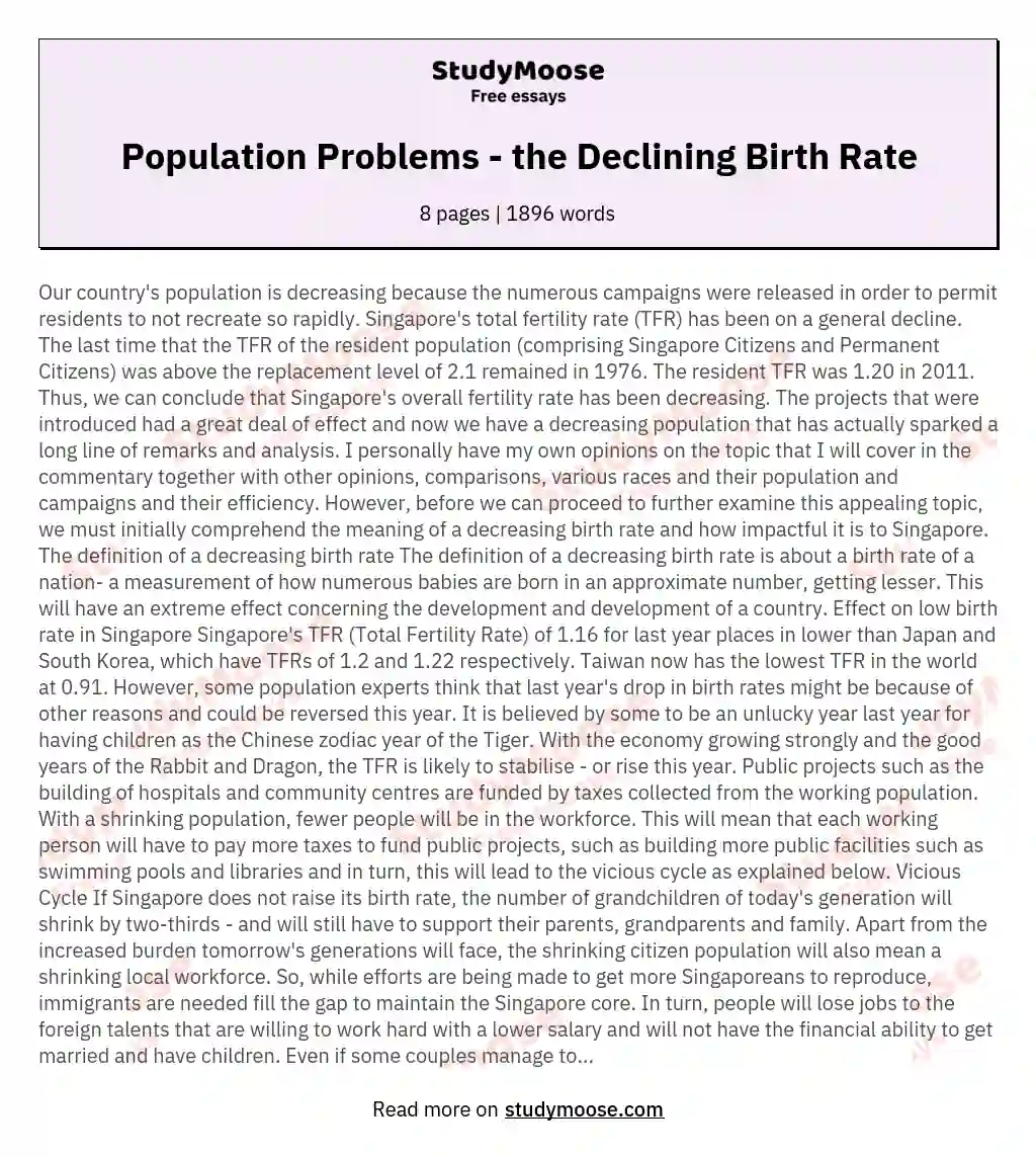 Population Problems - the Declining Birth Rate essay