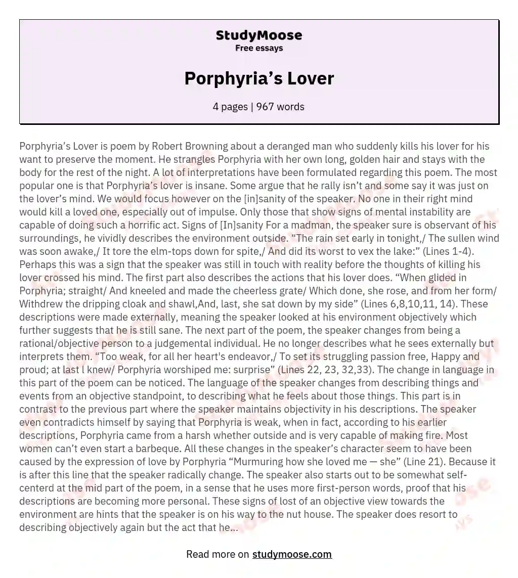 Porphyria’s Lover essay