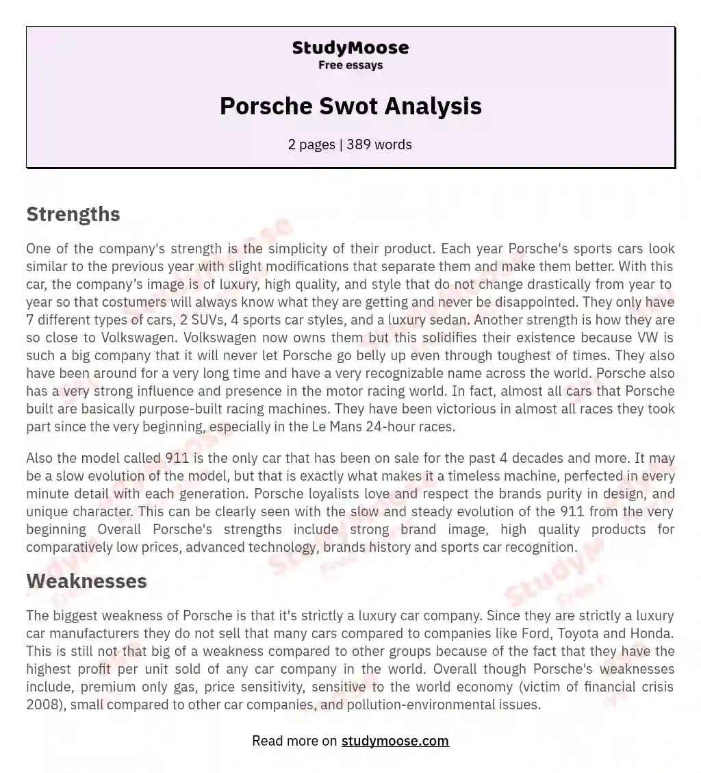 Porsche Swot Analysis essay
