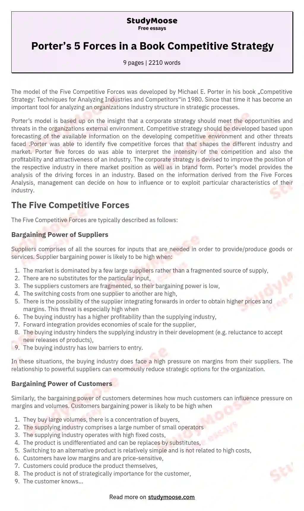 Porter’s 5 Forces in a Book Competitive Strategy