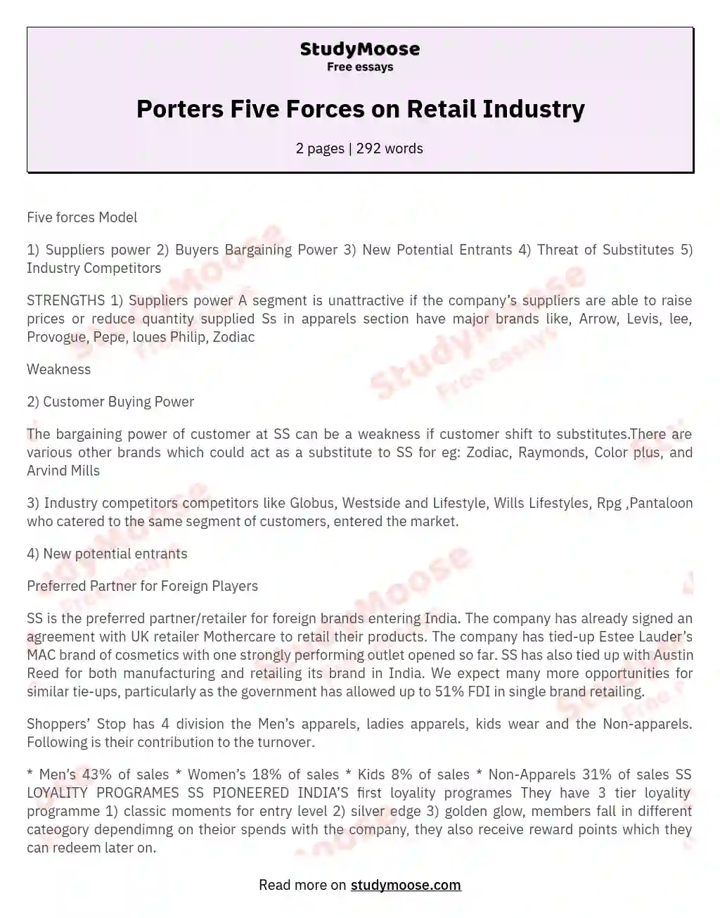 Porters Five Forces on Retail Industry