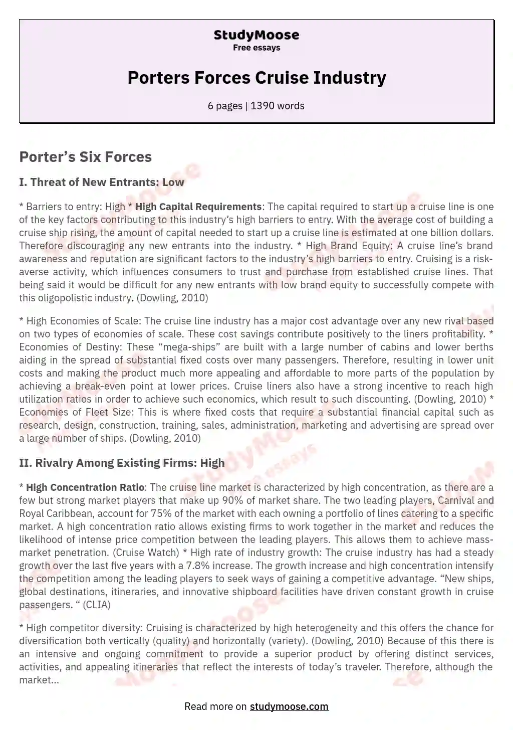 Porters Forces Cruise Industry essay