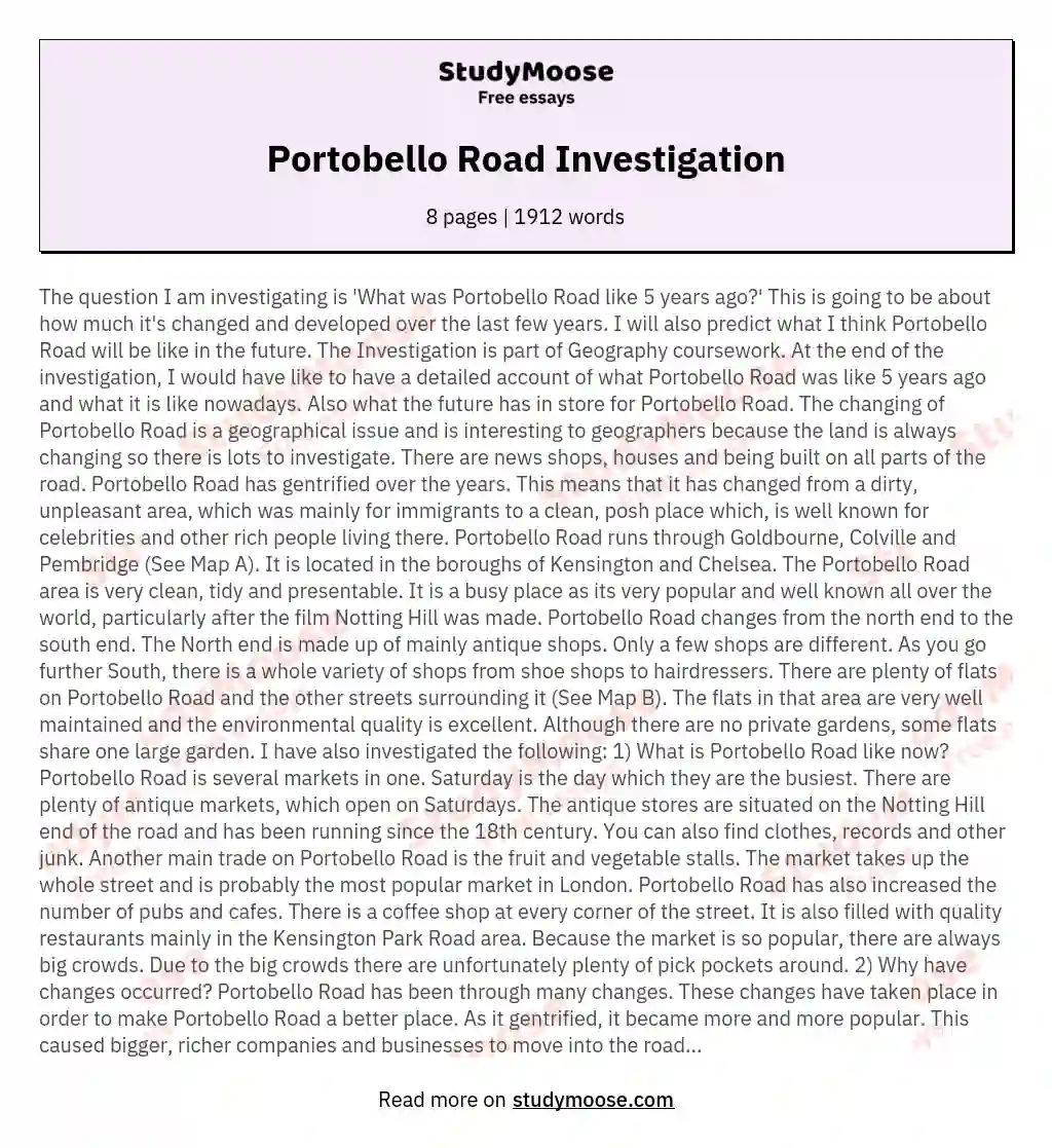 Portobello Road Investigation Free Essay Example