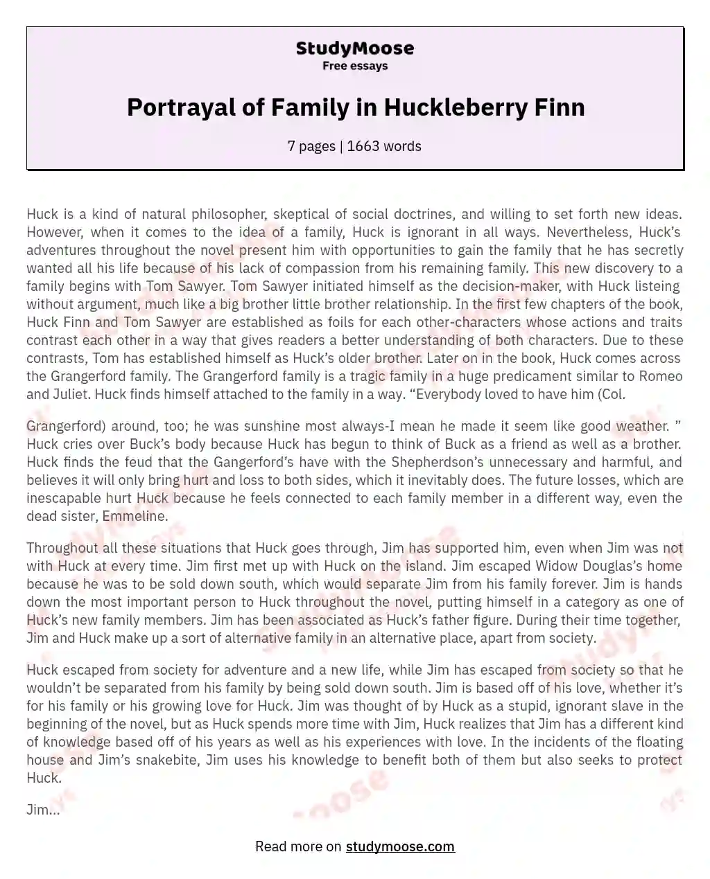 Portrayal of Family in Huckleberry Finn