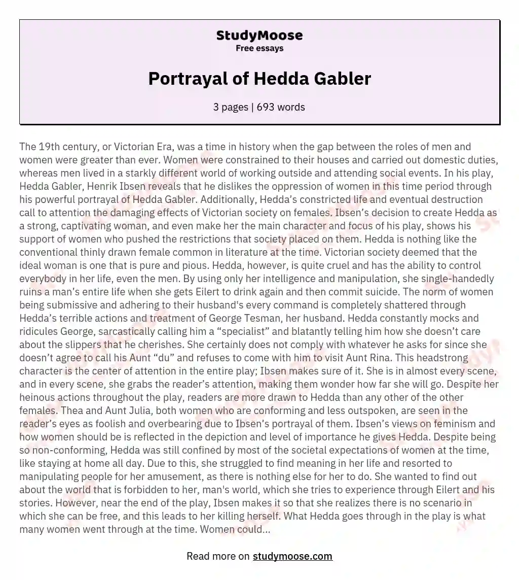 Portrayal of Hedda Gabler essay