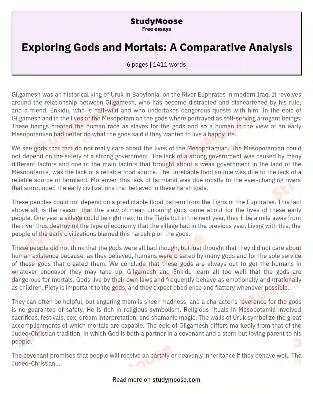 Exploring Gods and Mortals: A Comparative Analysis essay