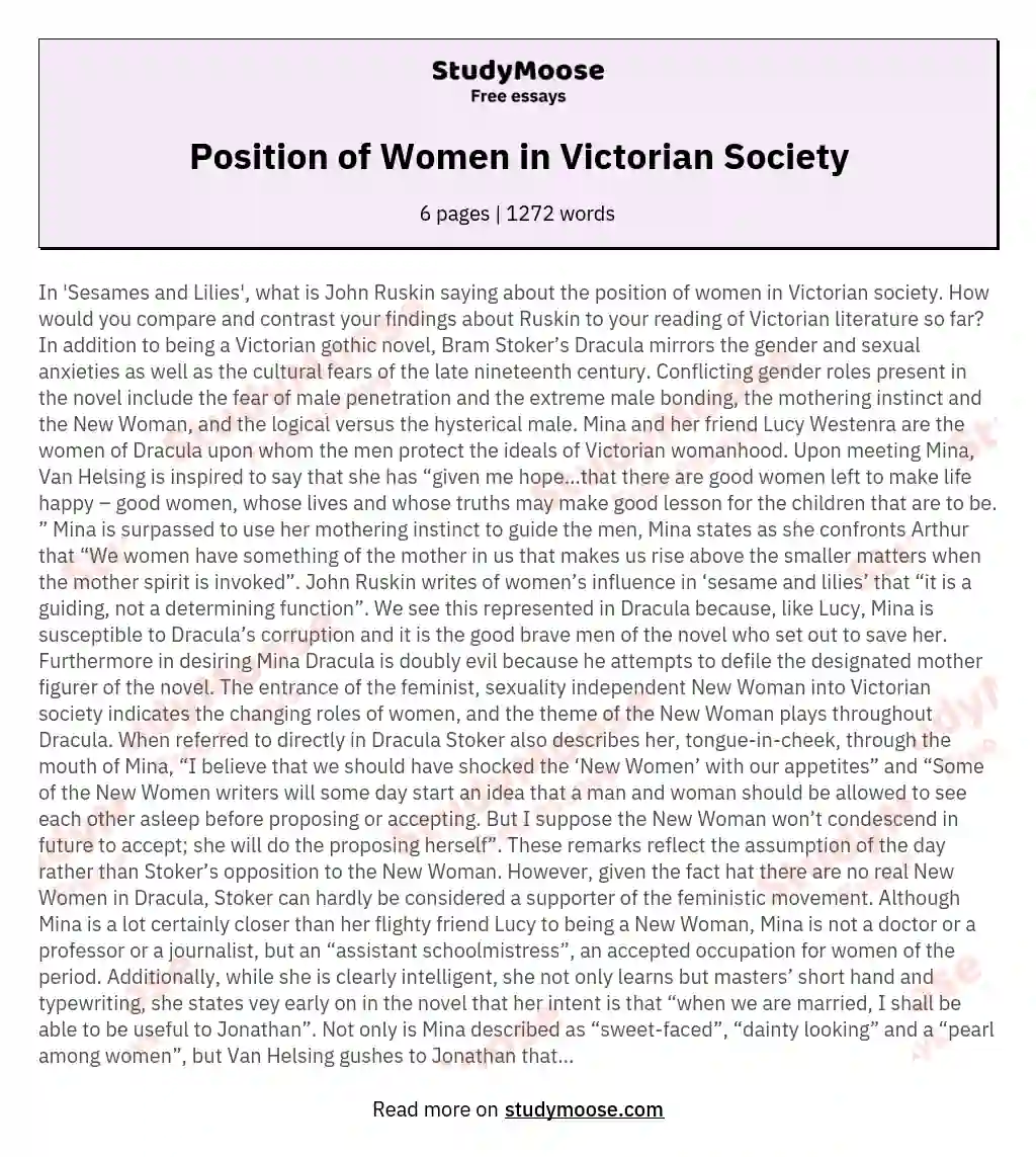 Position of Women in Victorian Society