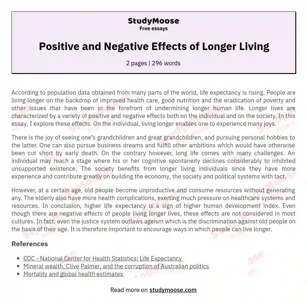 Positive and Negative Effects of Longer Living essay