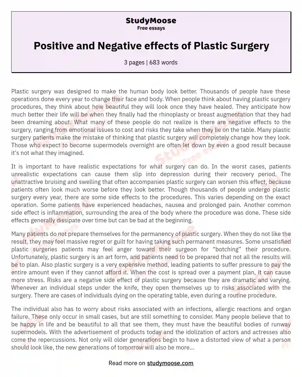Positive and Negative effects of Plastic Surgery essay