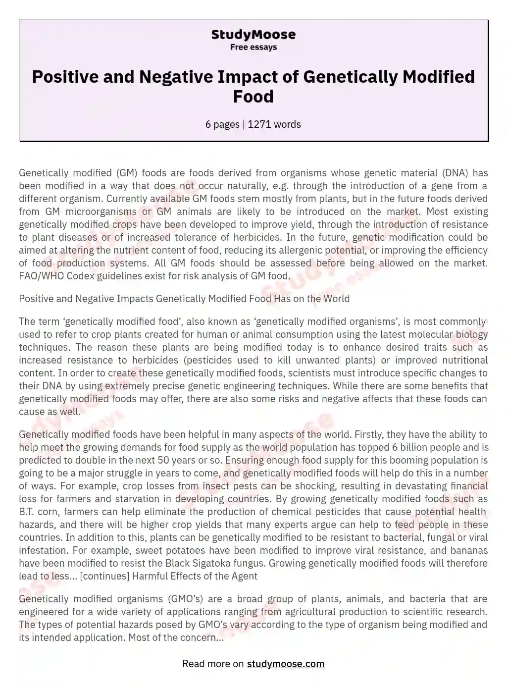 Positive and Negative Impact of Genetically Modified Food essay