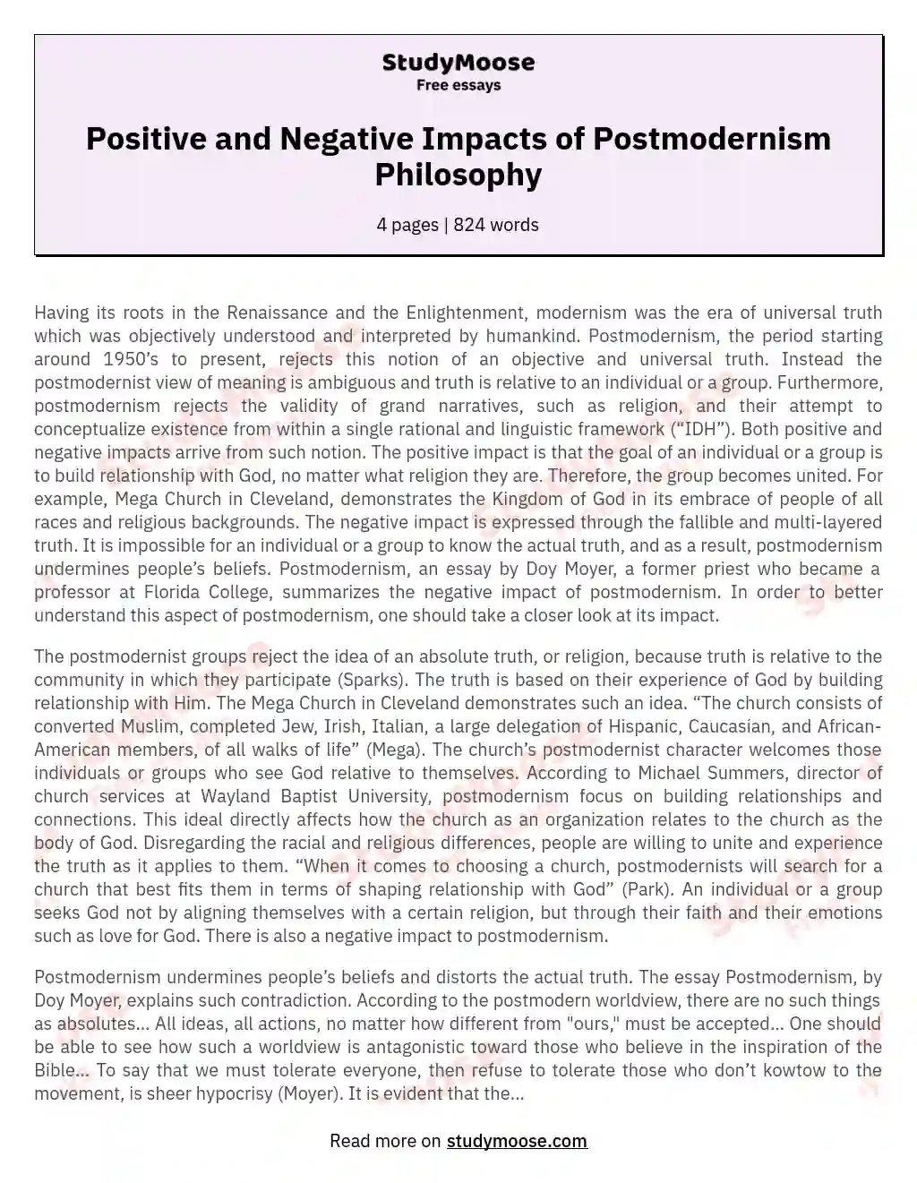 Positive and Negative Impacts of Postmodernism Philosophy