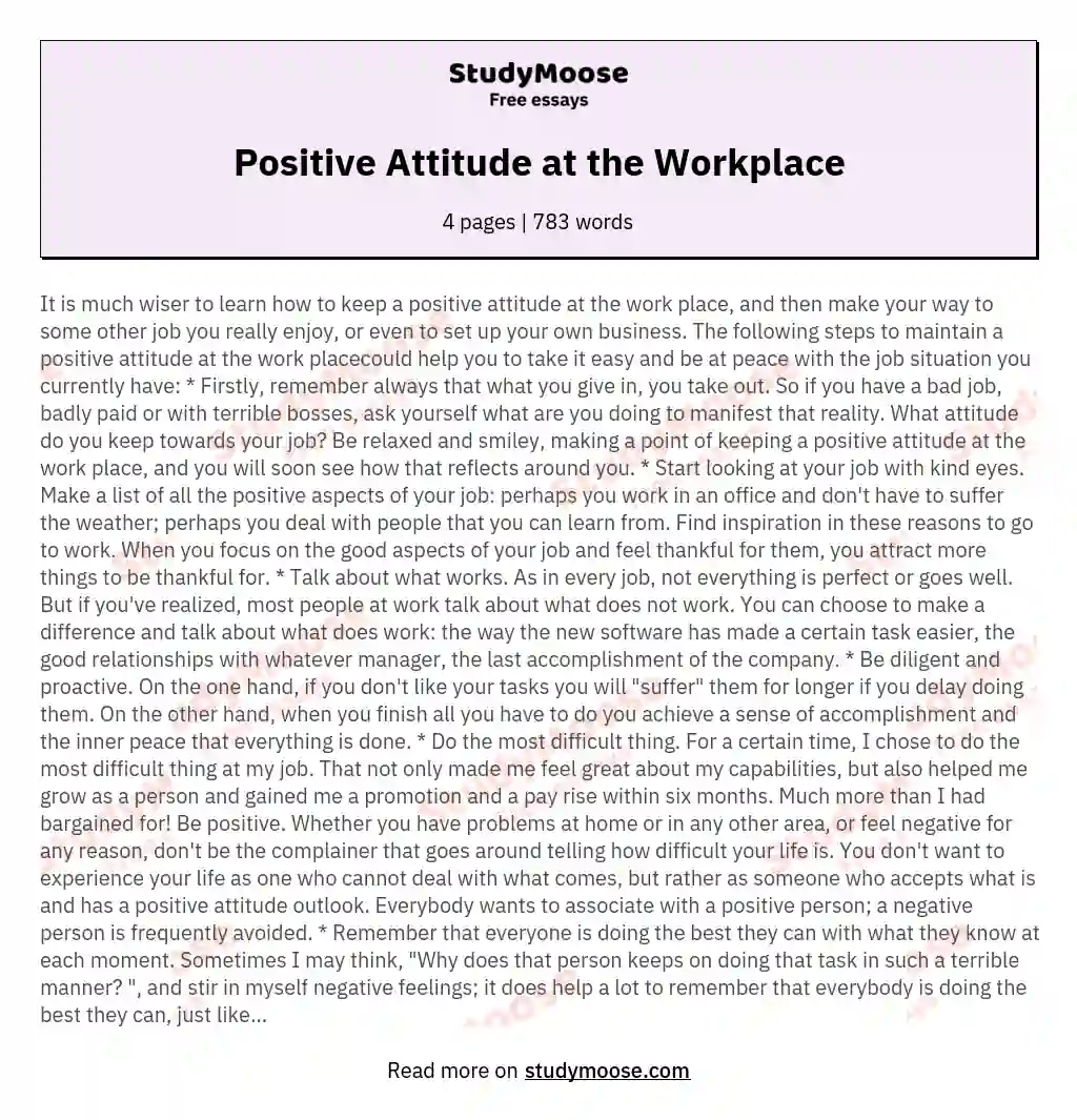 Positive Attitude at the Workplace