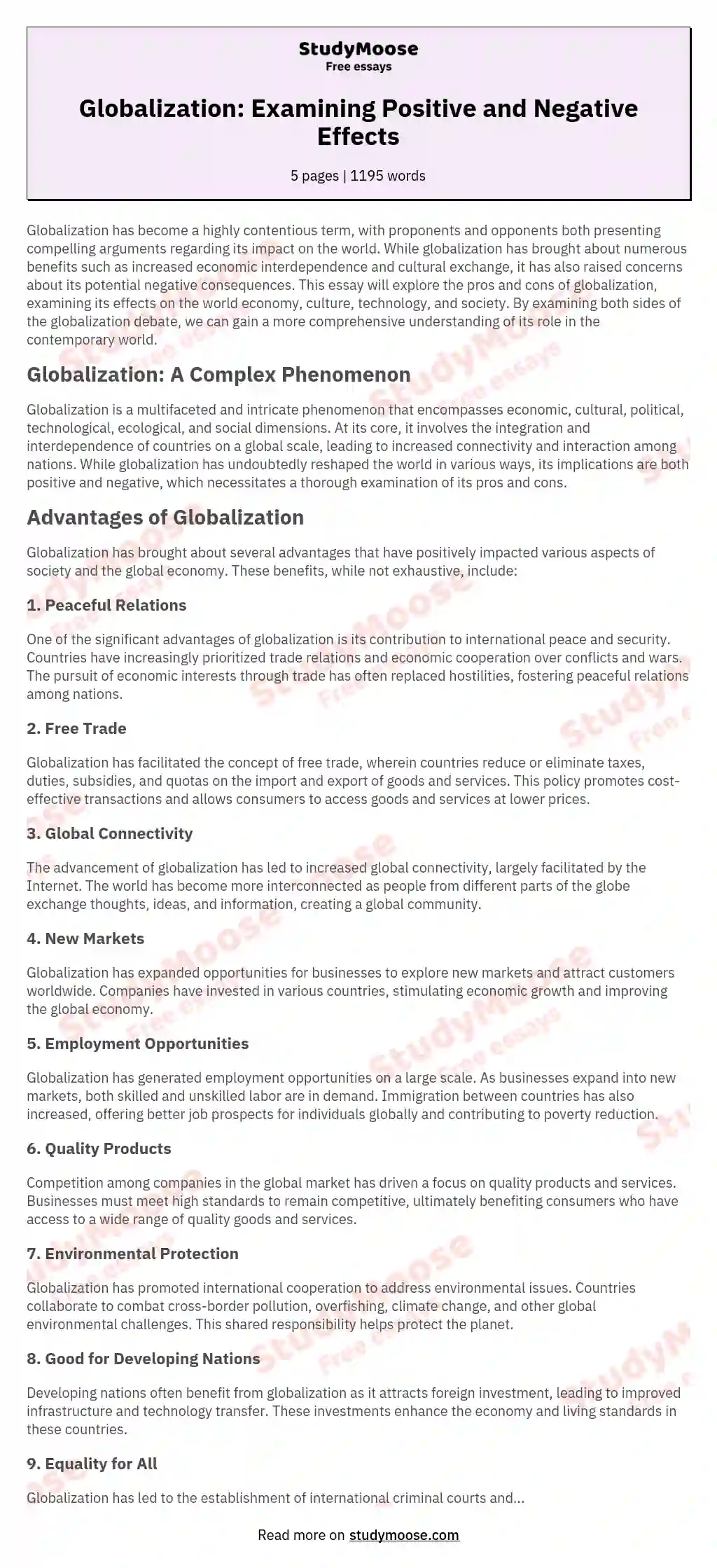 Globalization: Examining Positive and Negative Effects essay